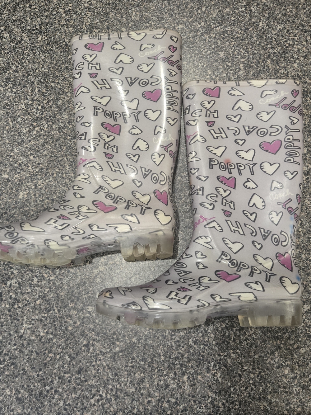 Coach Poppy Pop C Graffiti Heart Rain Boots Size 7